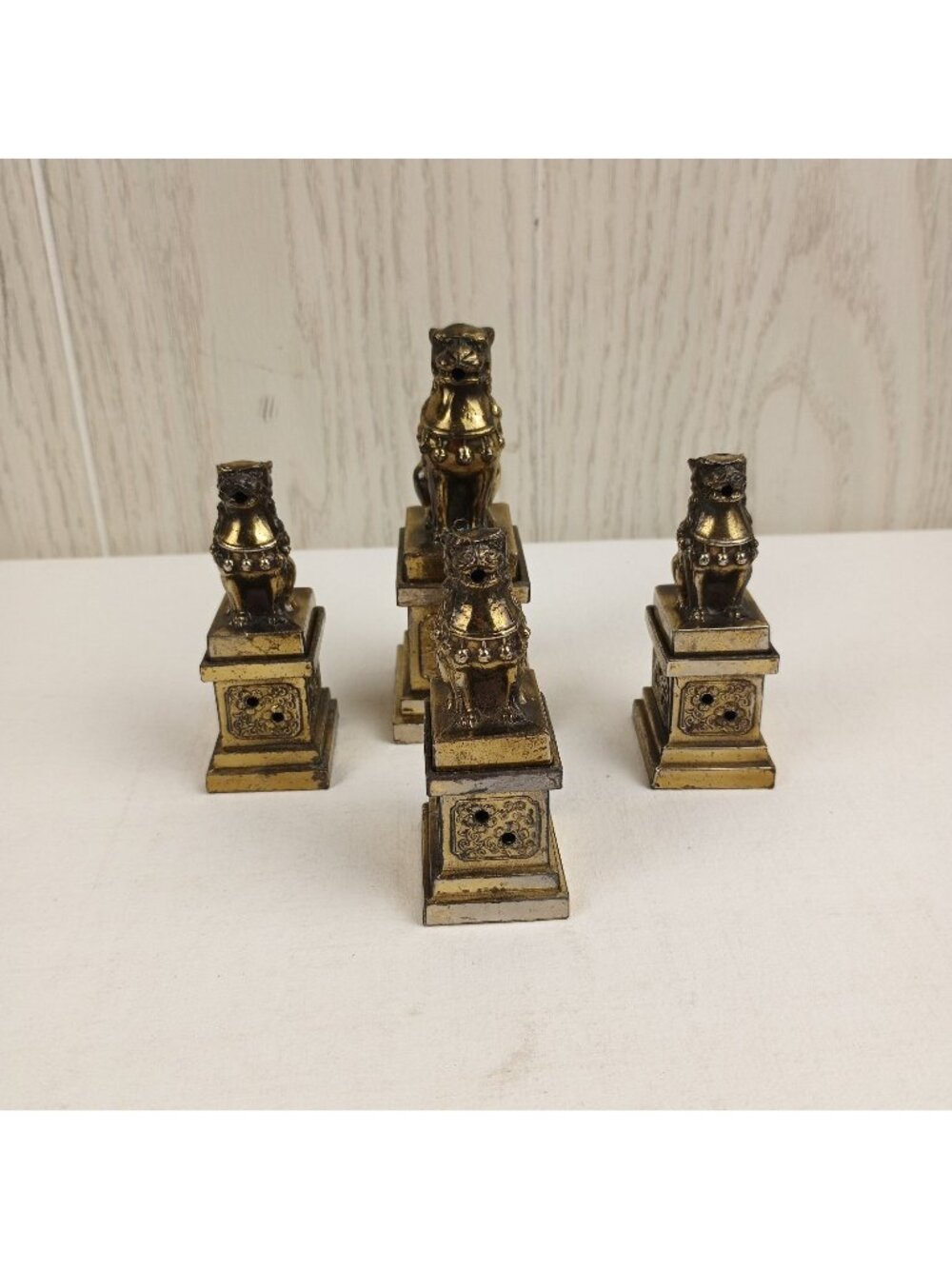 VTG Small Bronze Foo Dog Incense Burner Censor Incense set of 4